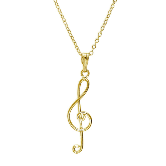 Collier clé de sol en argent sterling plaqué or 45 cm