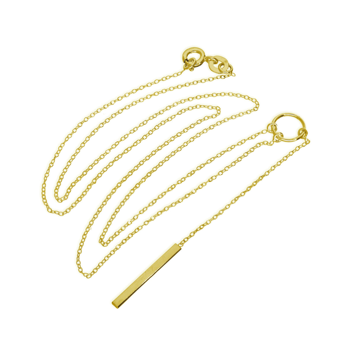 Collier en argent sterling plaqué or avec cercle et barre de 45 cm