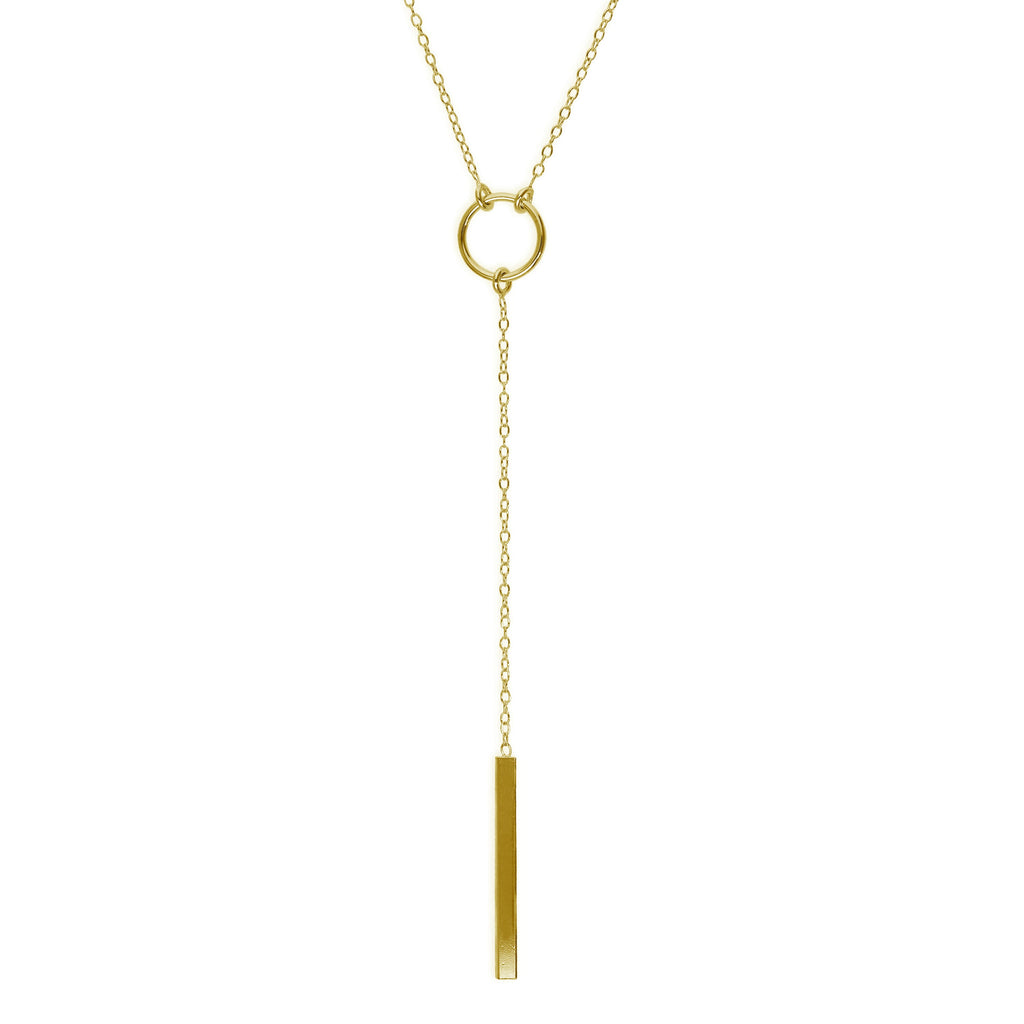 Collier en argent sterling plaqué or avec cercle et barre de 45 cm