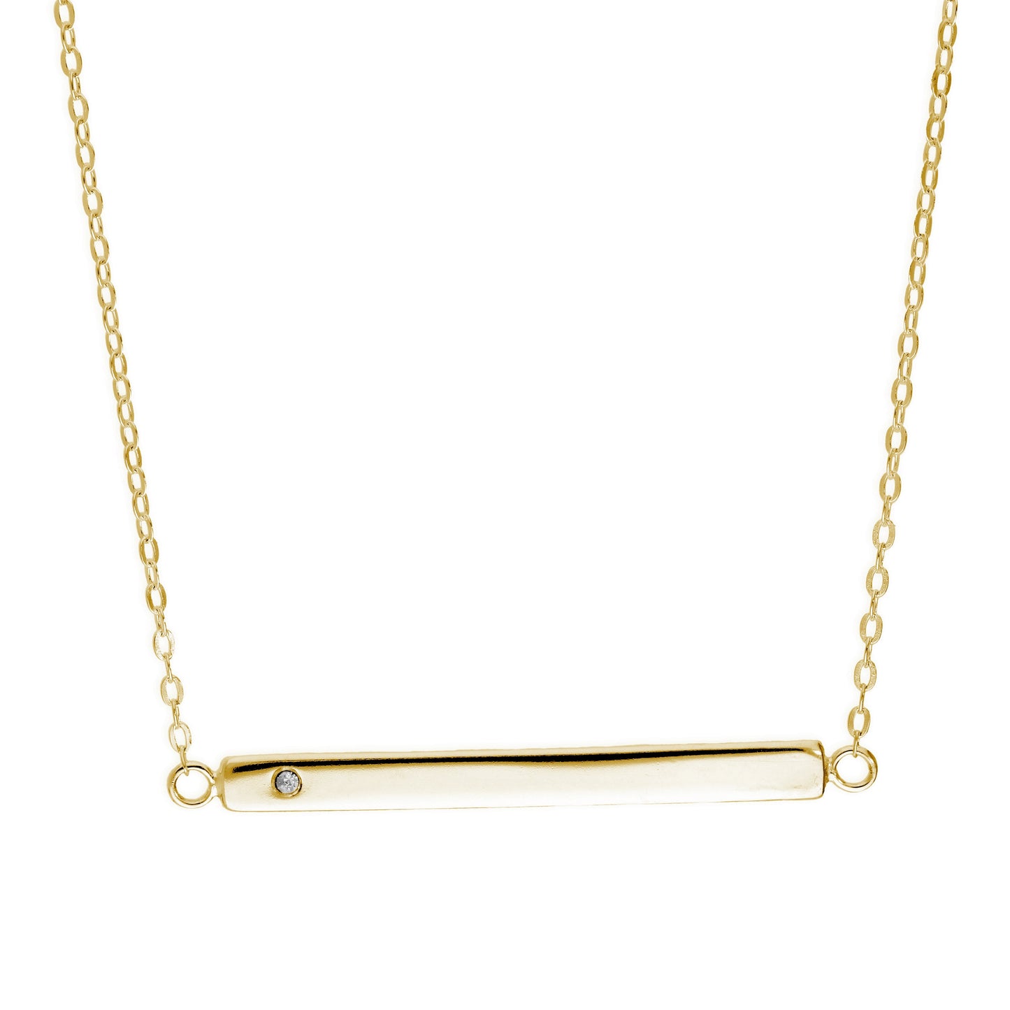 Collier en argent sterling plaqué or jaune avec barre gravée en zircone cubique, 45,7 cm