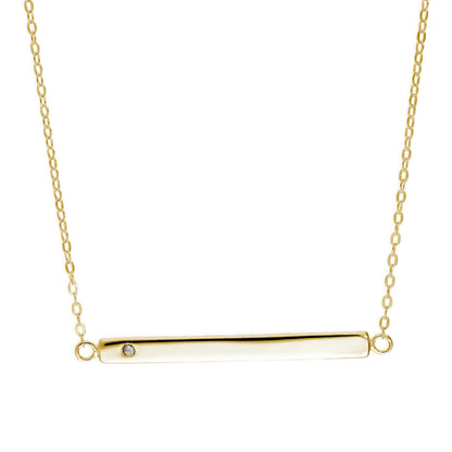 Collier en argent sterling plaqué or jaune avec barre gravée en zircone cubique, 45,7 cm