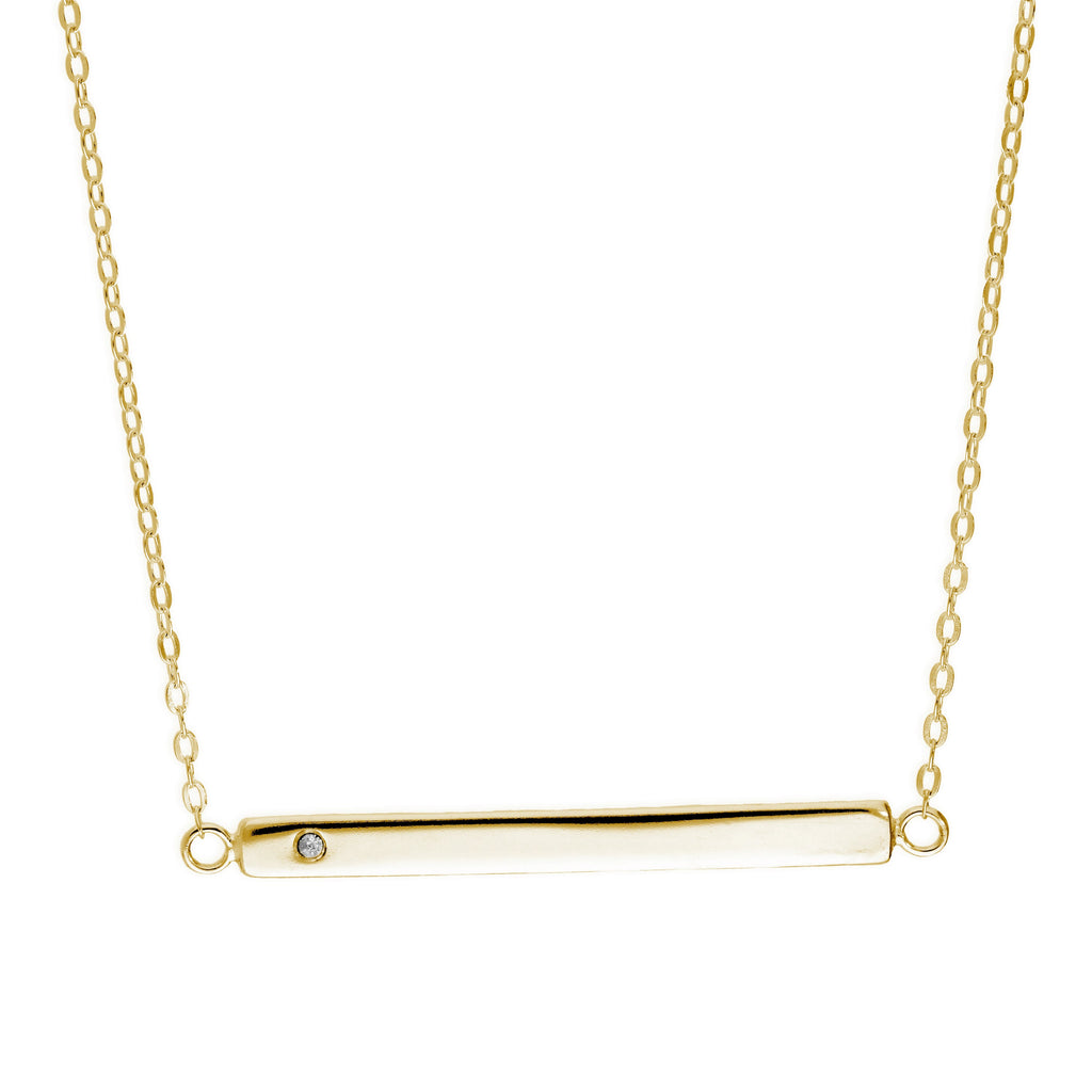 Collier en argent sterling plaqué or jaune avec barre gravée en zircone cubique, 45,7 cm