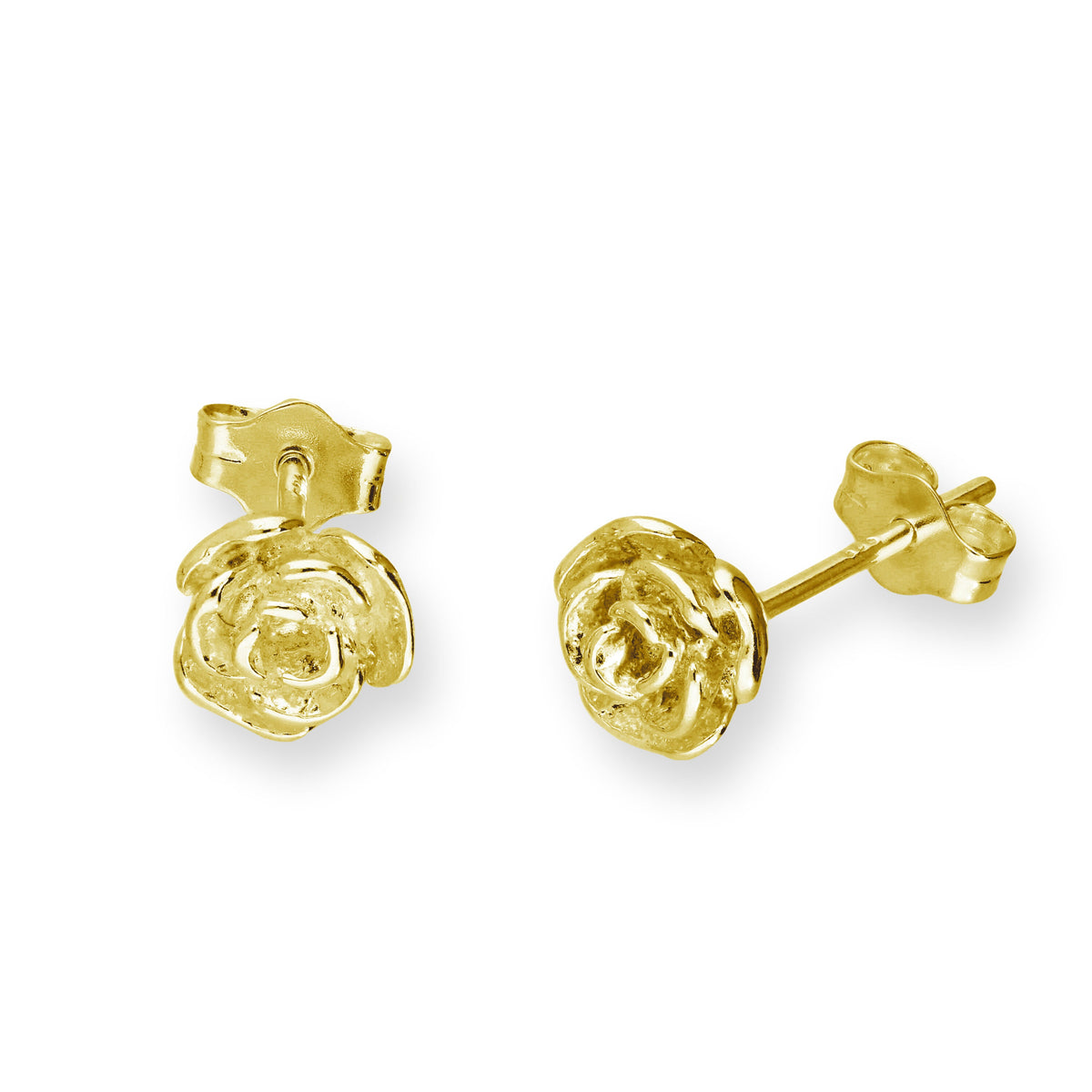 Boucles d'oreilles à tige en argent sterling plaqué or et bouton de rose