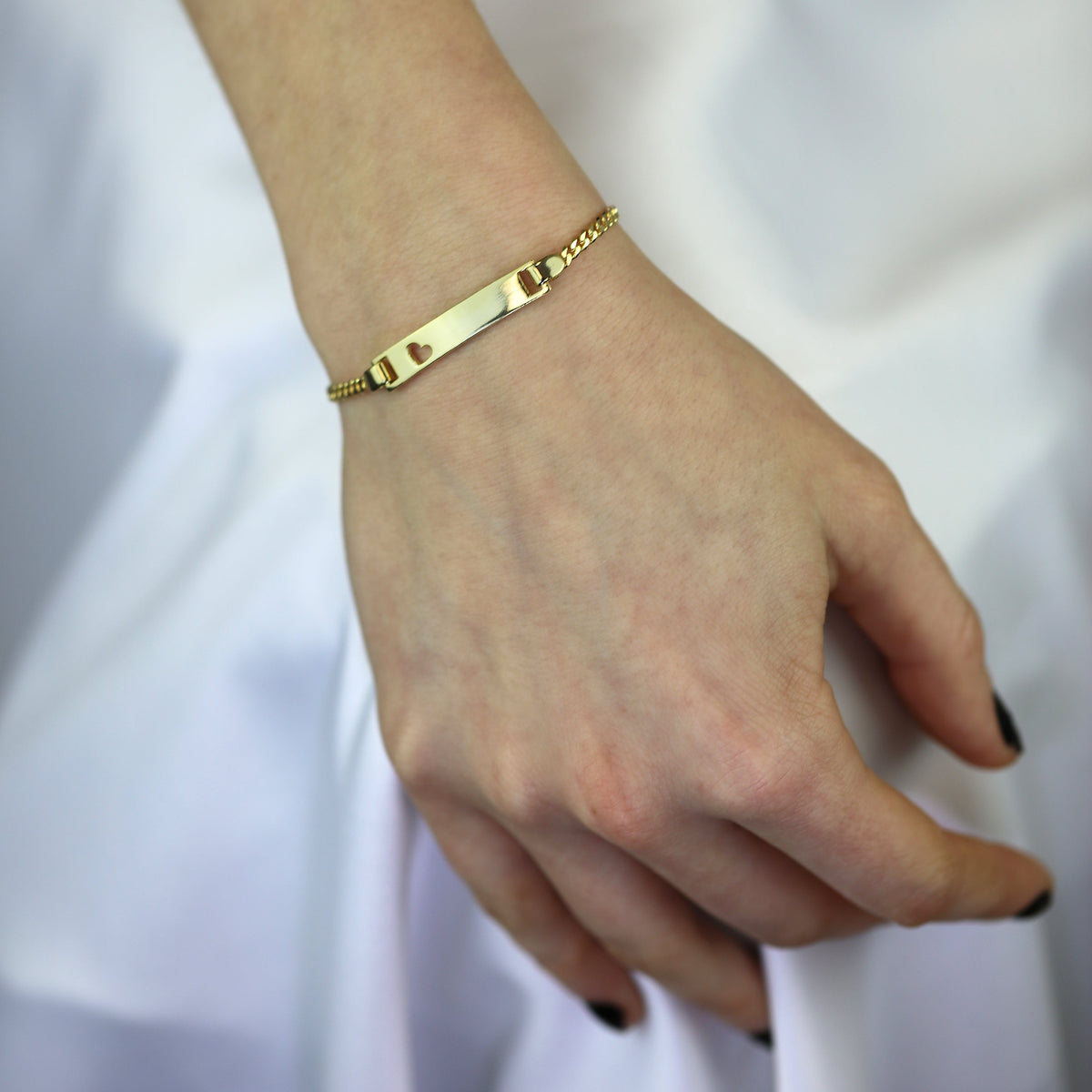 Bracelet d'identification gravable en argent sterling plaqué or 15 cm