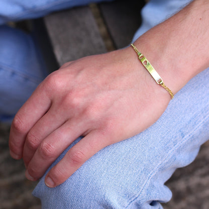 Bracelet d'identification gravable en argent sterling plaqué or 7,5 pouces