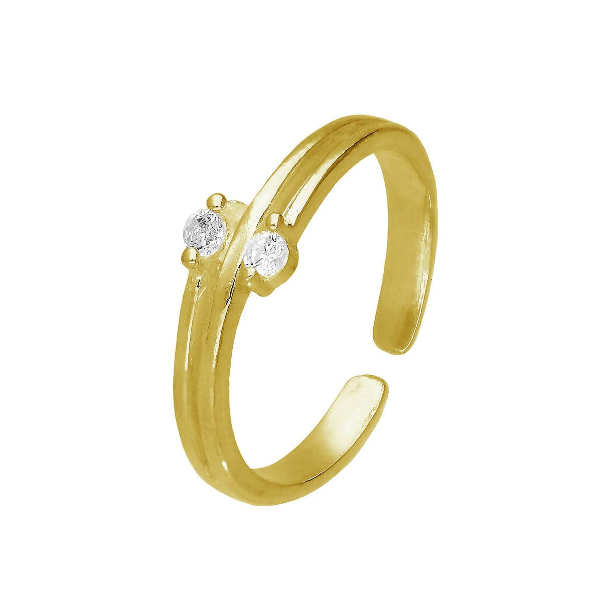 Bague d'orteil réglable en argent sterling plaqué or et double zircone cubique