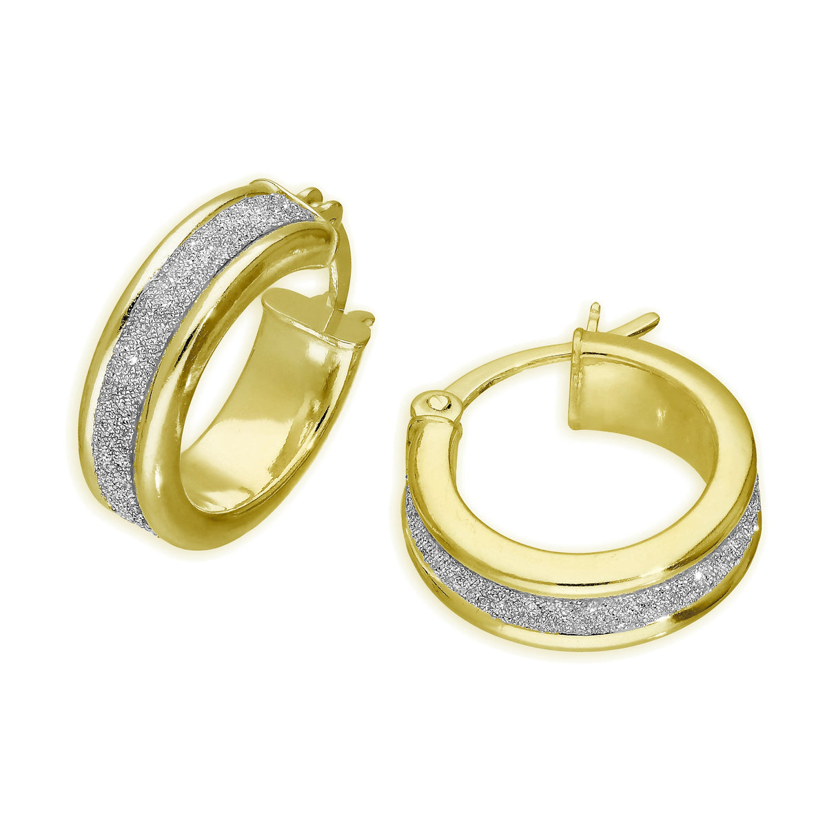 Boucles d'oreilles créoles givrées en argent sterling plaqué or de 15 mm