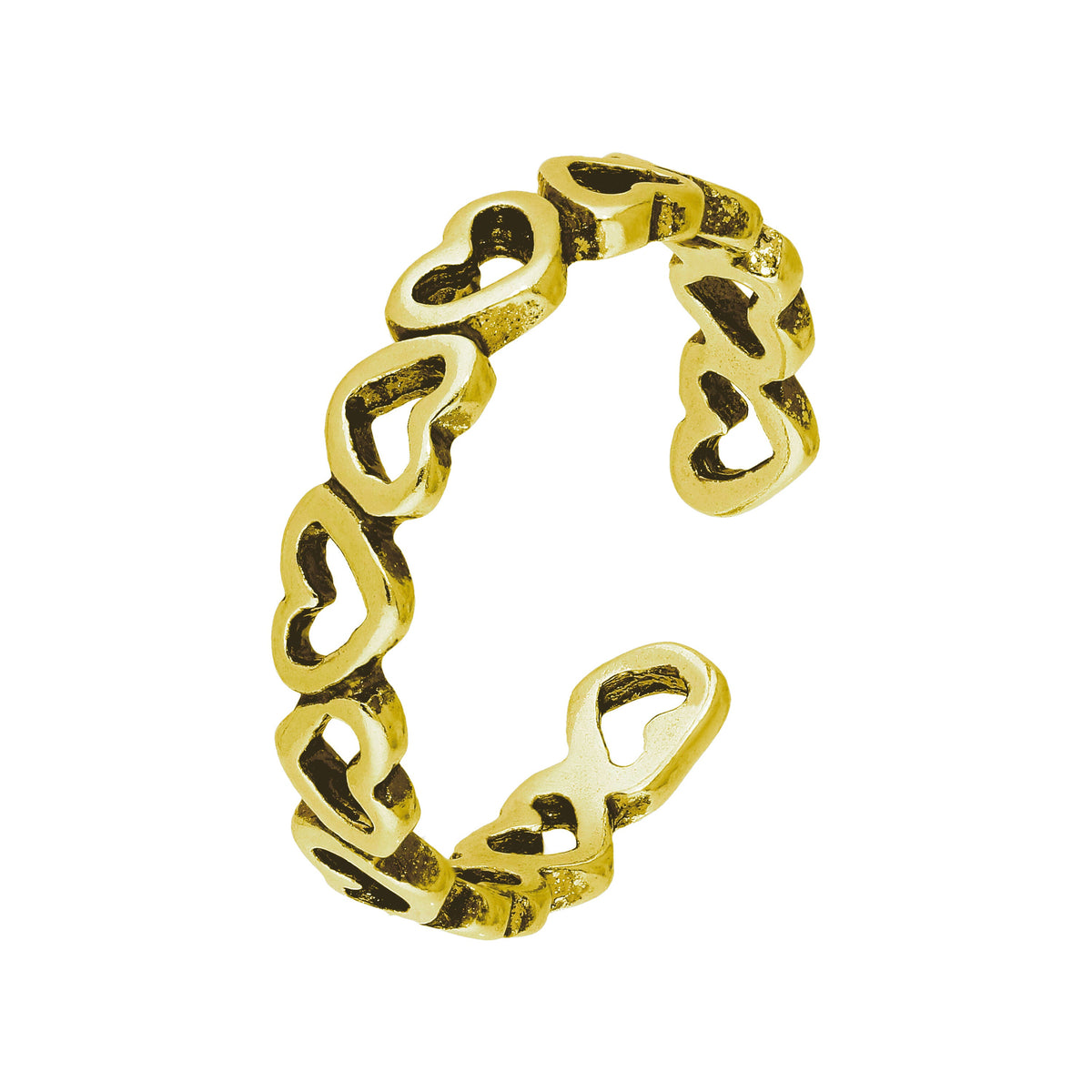 Bague d'orteil en argent sterling plaqué or avec cœurs
