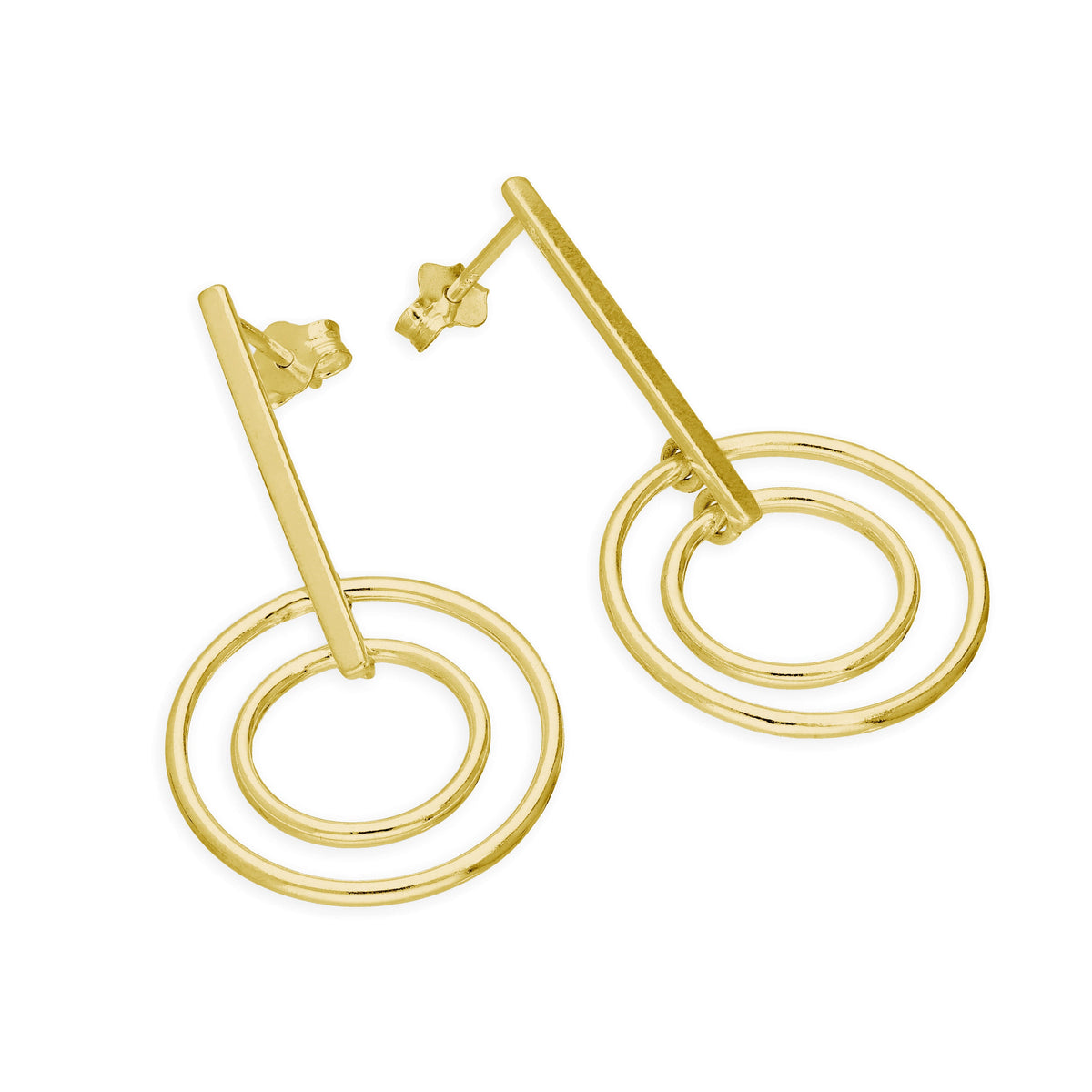 Boucles d'oreilles pendantes en argent sterling plaqué or avec barre et cercles