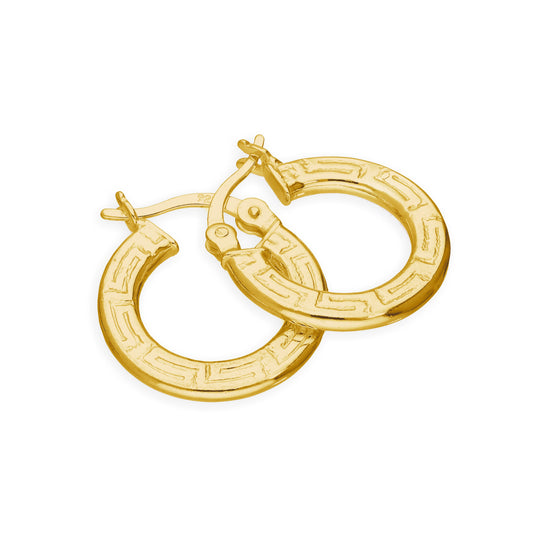 Boucles d'oreilles créoles à motif grec en argent sterling plaqué or de 16 mm