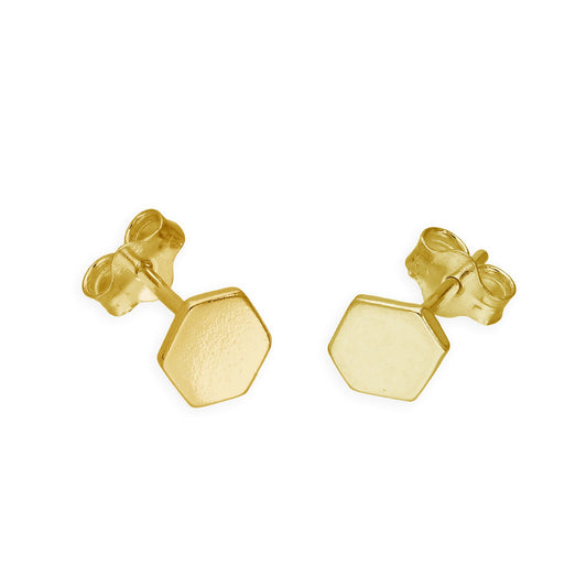 Boucles d'oreilles hexagonales en argent sterling plaqué or