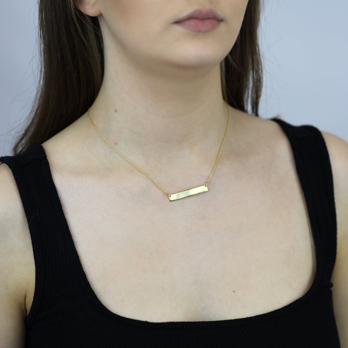 Collier en argent sterling plaqué or avec barre gravable de 40,6 cm