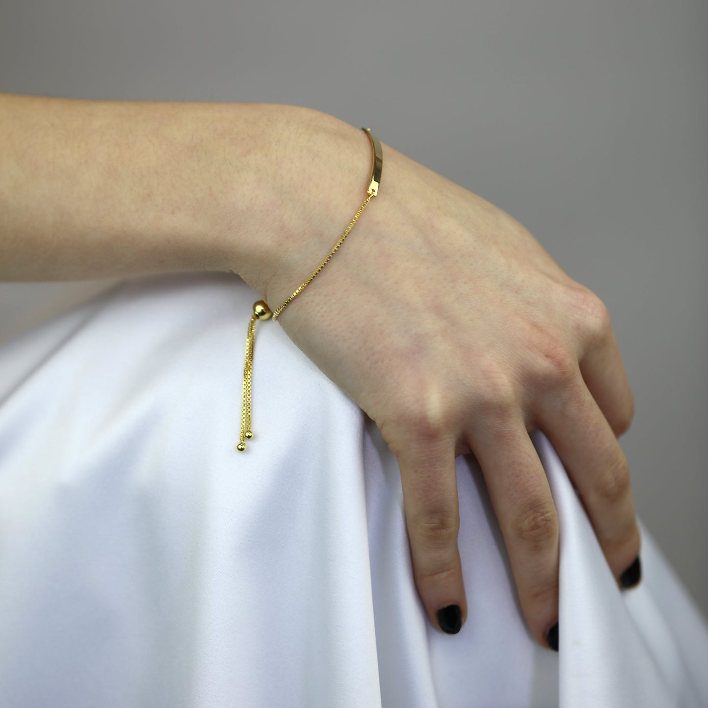 Bracelet réglable gravable en argent sterling plaqué or