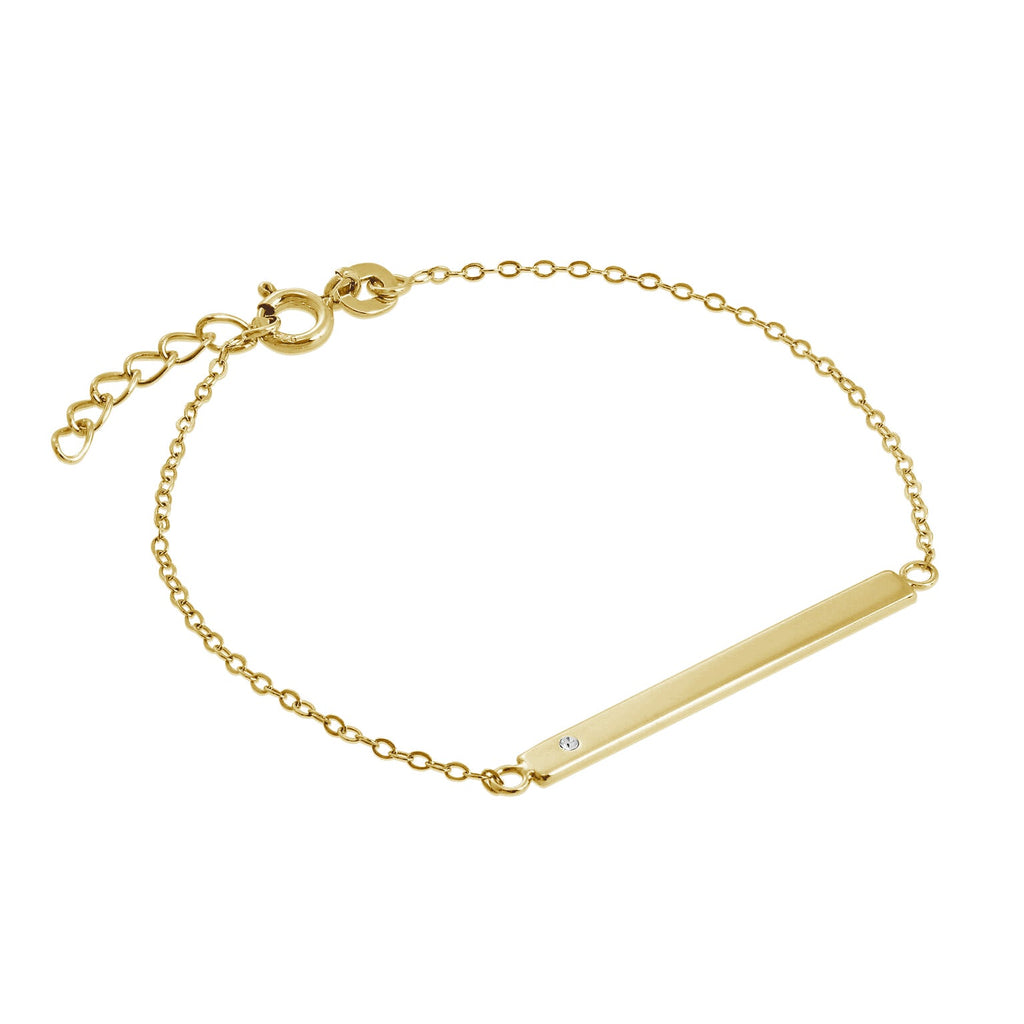 Bracelet d'identification pour femme en argent sterling plaqué or et zircone cubique, 18 cm
