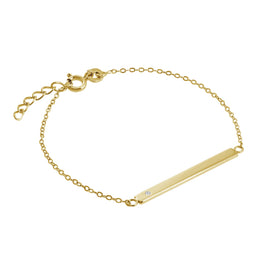 Bracelet d'identification pour femme en argent sterling plaqué or et zircone cubique, 18 cm
