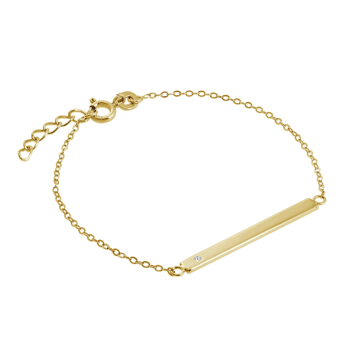 Bracelet d'identification pour femme en argent sterling plaqué or et zircone cubique, 18 cm