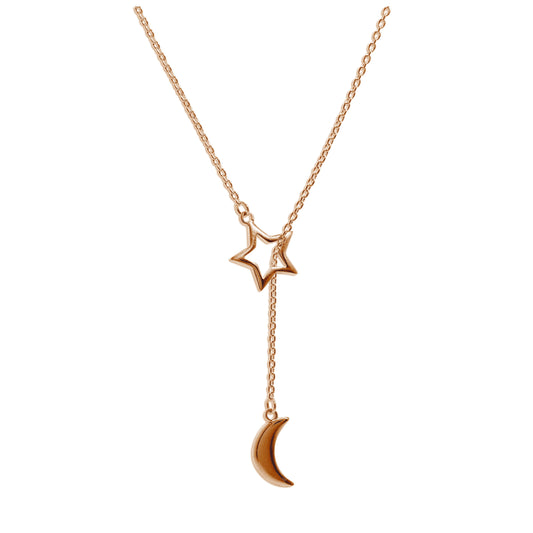 Collier goutte étoile lune en argent sterling plaqué or rose