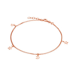 Bracelet de cheville lune et étoile en argent sterling plaqué or rose