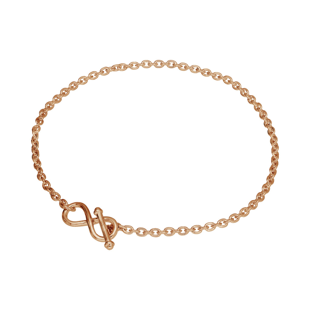 Bracelet en argent sterling plaqué or rose avec barre en T infini de 18 cm