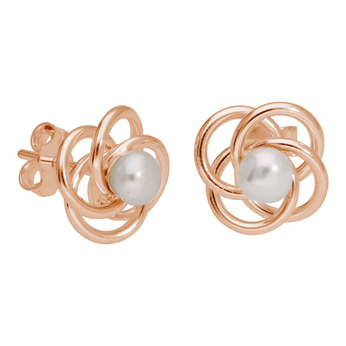 Boucles d'oreilles à tige en argent sterling plaqué or rose avec perles et nœuds