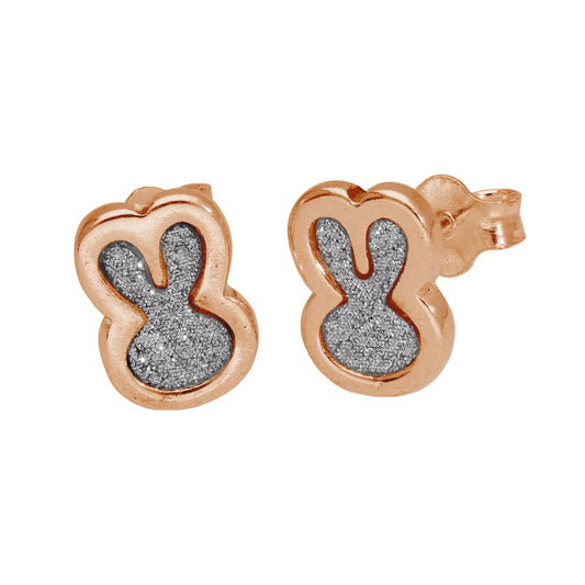 Boucles d'oreilles à tige en argent sterling plaqué or rose avec motif lapin givré