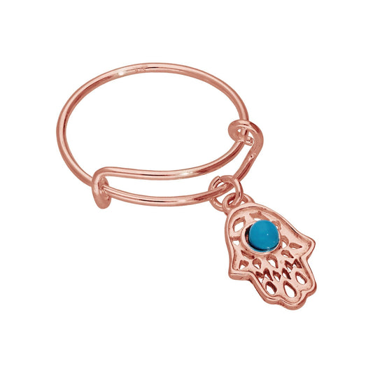 Bague réglable en argent sterling plaqué or rose avec main de Fatima