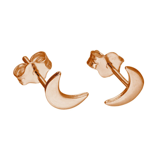 Petites boucles d'oreilles à tige en argent sterling plaqué or rose avec lune