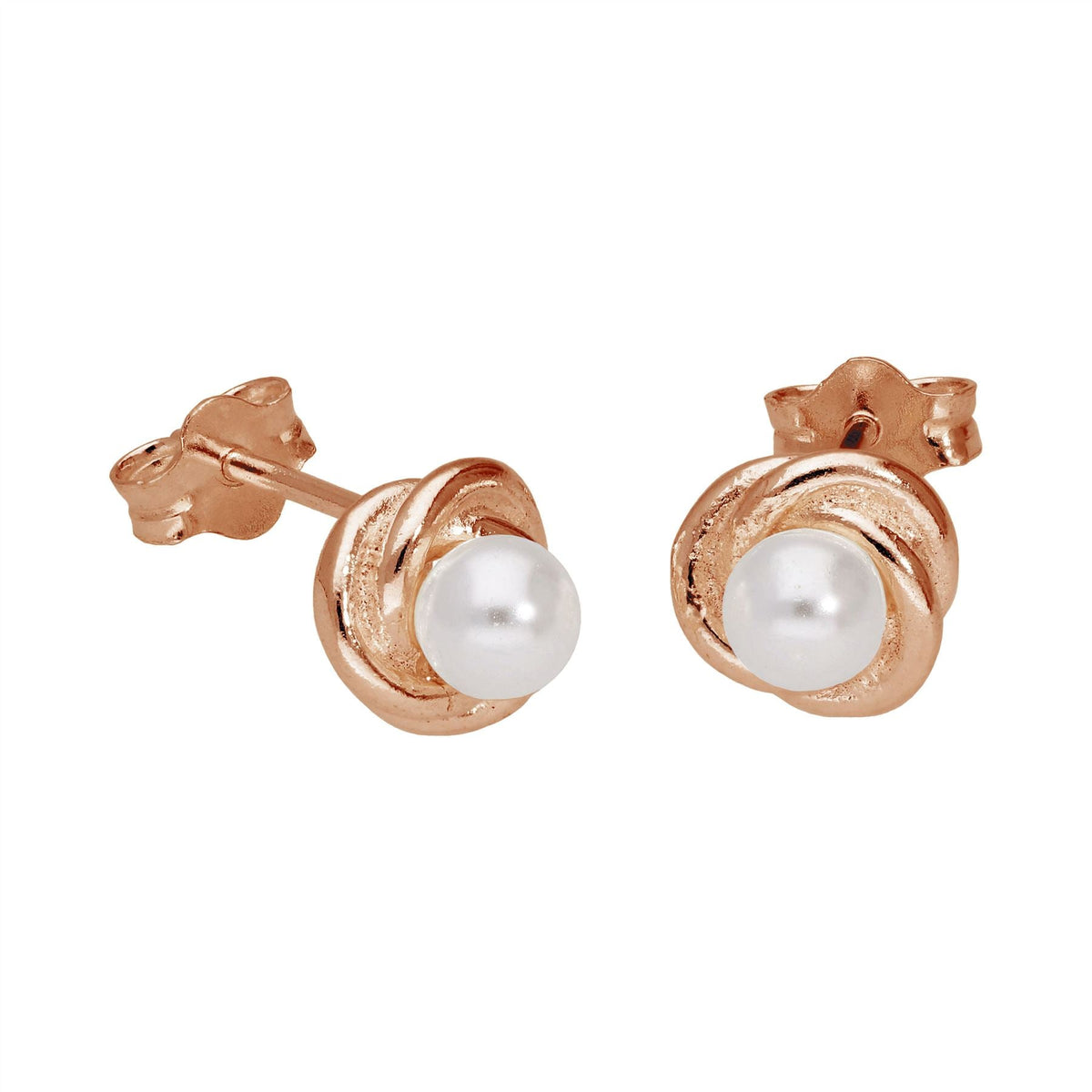 Boucles d'oreilles à tige en argent sterling plaqué or rose avec perles et nœuds
