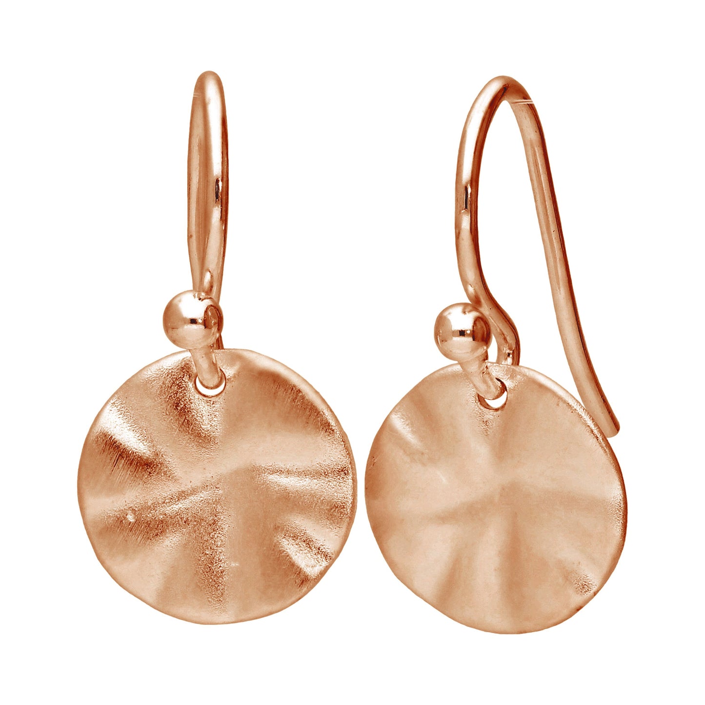 Boucles d'oreilles pendantes en argent sterling plaqué or rose avec disque martelé