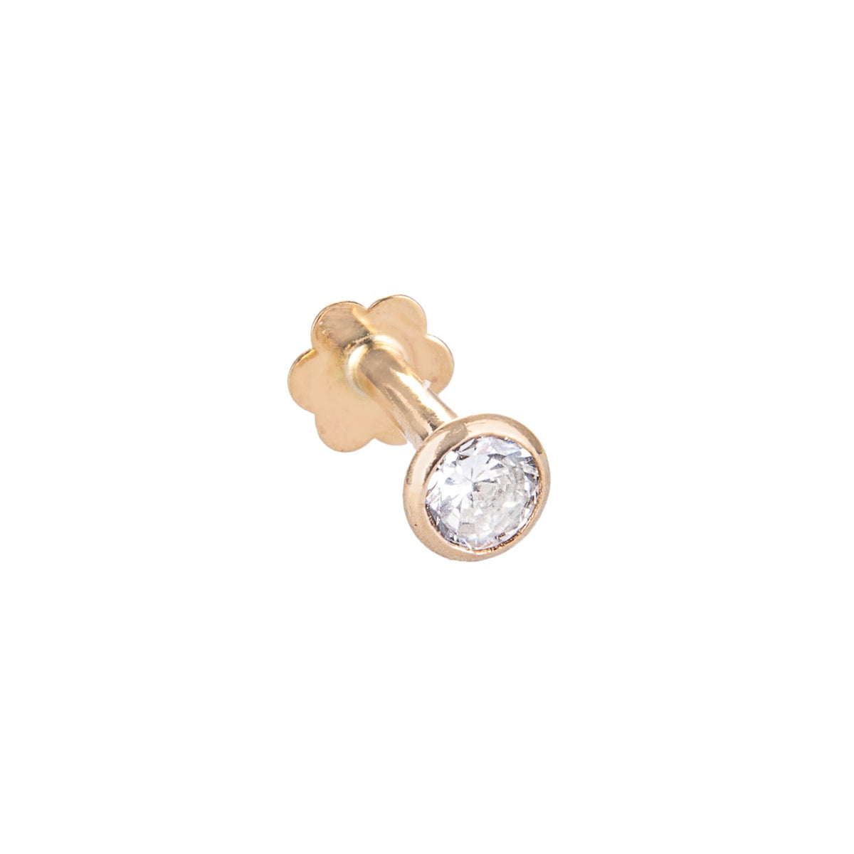 Piercing labret en or jaune 9 carats avec zircones cubiques transparents