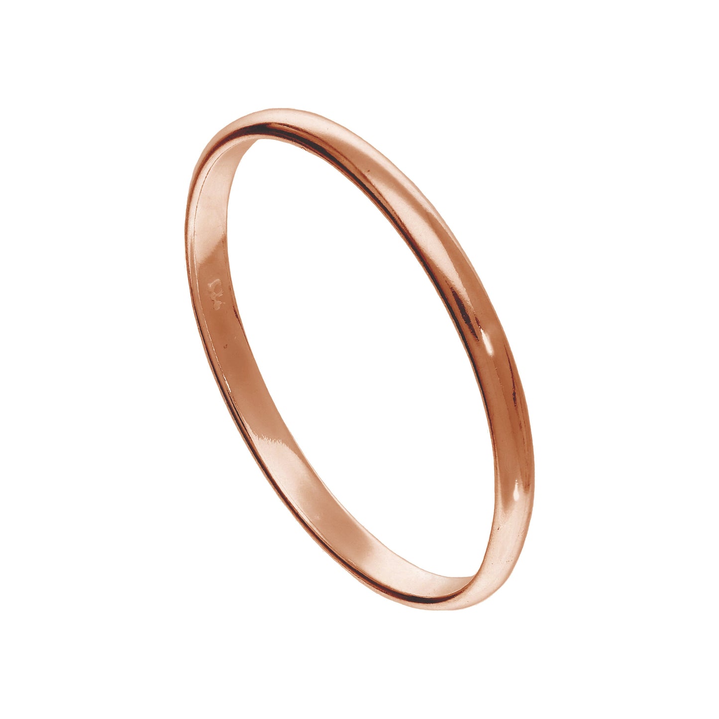 Bague empilable en argent sterling plaqué or rose de 2 mm, taille XL