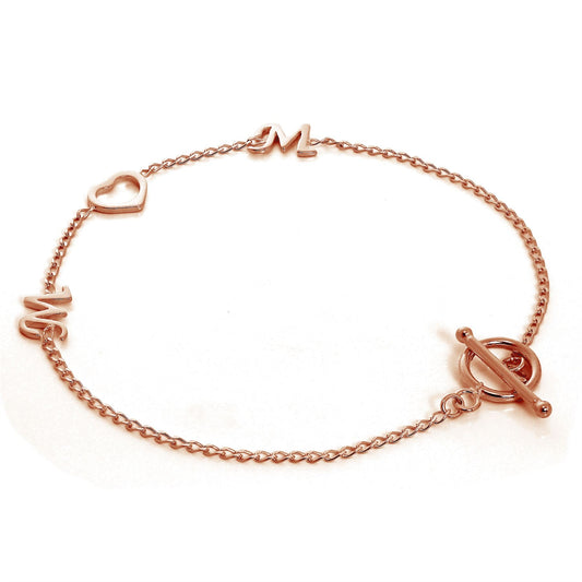 Bracelet à bascule en argent sterling plaqué or rose avec cœur pour maman