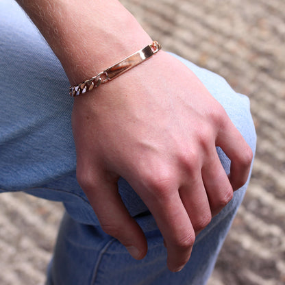 Bracelet d'identification gravé en argent sterling plaqué or rose de 20 cm