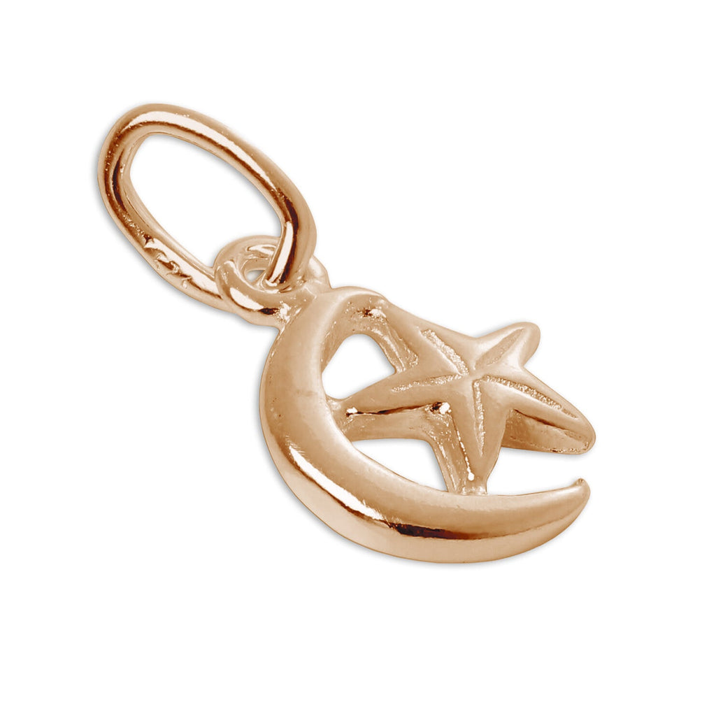 Petite breloque lune et étoile en argent sterling plaqué or rose