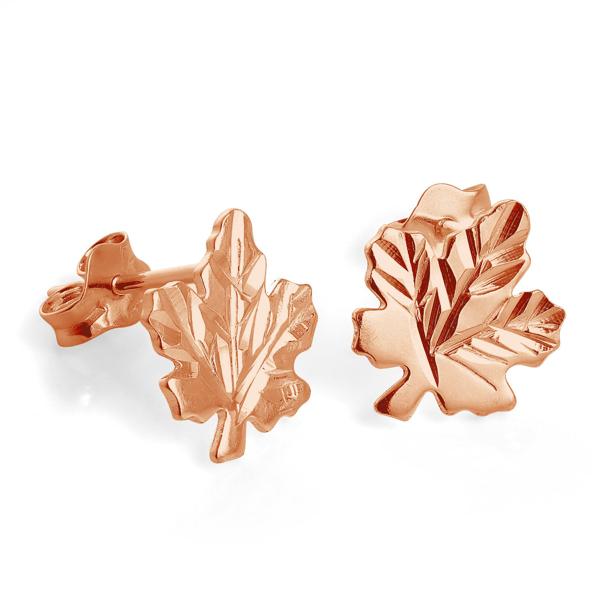 Boucles d'oreilles à tige en argent sterling plaqué or rose en forme de feuille d'érable