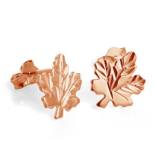 Boucles d'oreilles à tige en argent sterling plaqué or rose en forme de feuille d'érable