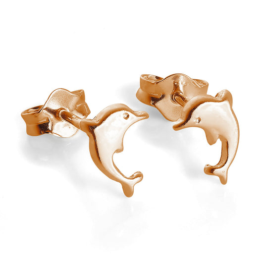Boucles d'oreilles à tige en argent sterling plaqué or rose en forme de dauphin