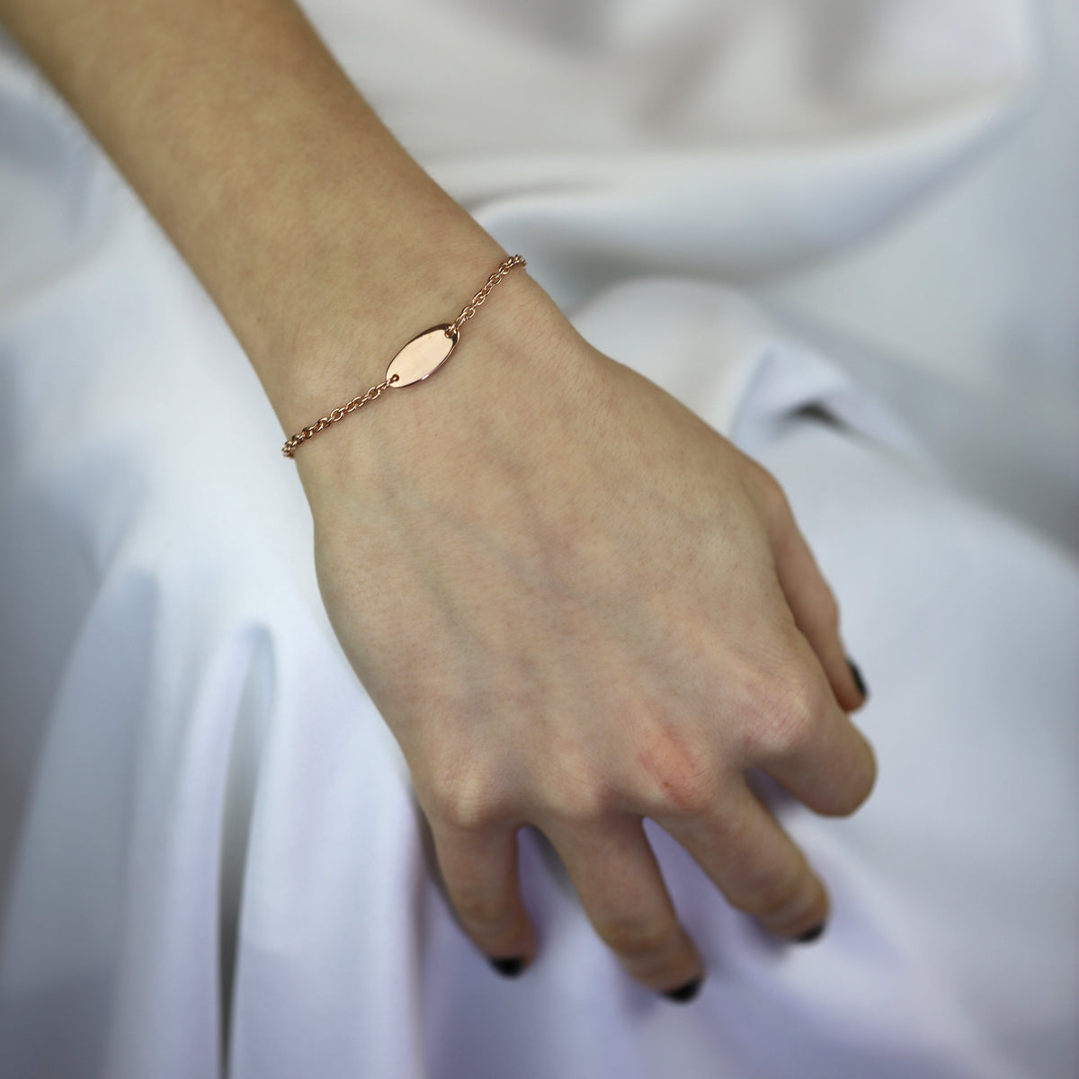 Bracelet d'identification gravable en argent sterling plaqué or rose 15 cm