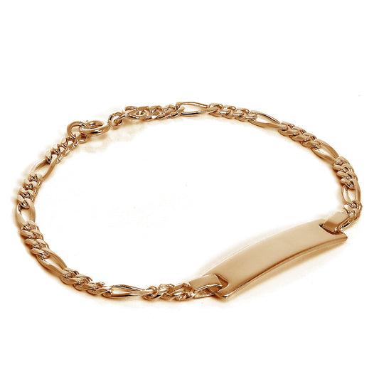 Bracelet d'identification en argent sterling plaqué or rose de 15 cm