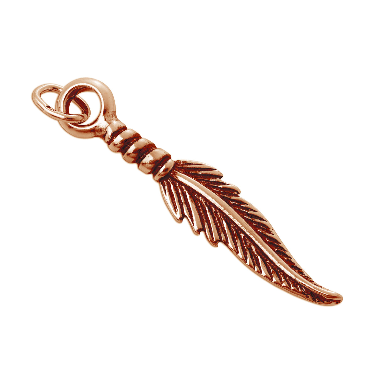 Breloque plume en argent sterling plaqué or rose