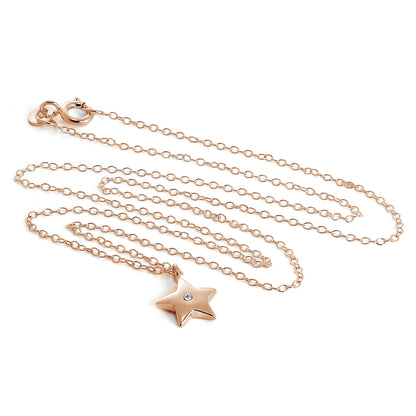 Collier étoile en argent sterling plaqué or rose et zircone cubique, 45,7 cm