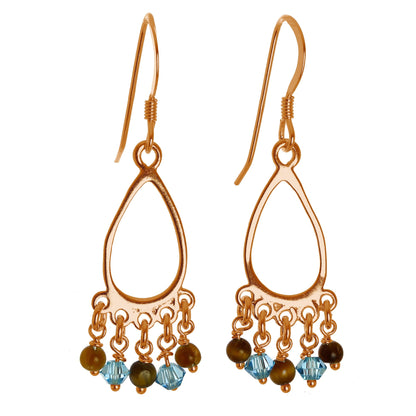 Boucles d'oreilles chandelier en argent sterling plaqué or rose et œil de tigre