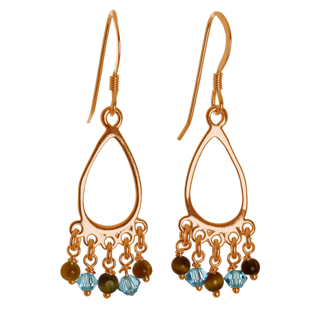 Boucles d'oreilles chandelier en argent sterling plaqué or rose et œil de tigre