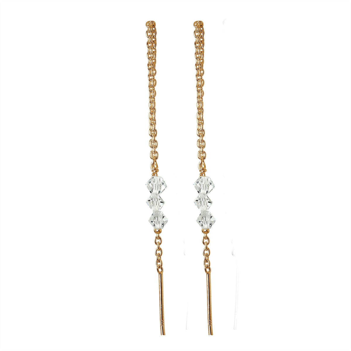 Boucles d'oreilles à enfiler en argent sterling plaqué or rose avec triple zircone cubique