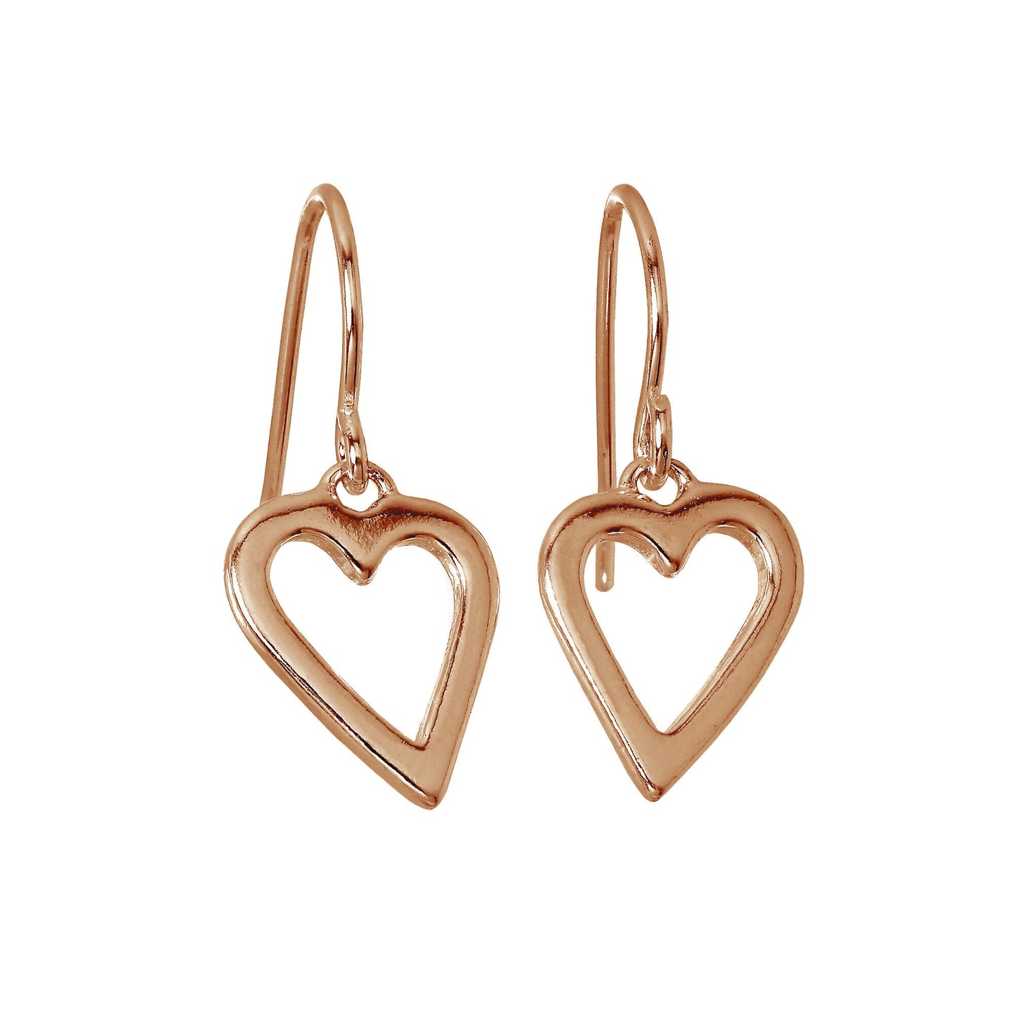 Boucles d'oreilles pendantes en argent sterling plaqué or rose en forme de cœur ouvert