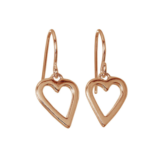 Boucles d'oreilles pendantes en argent sterling plaqué or rose en forme de cœur ouvert