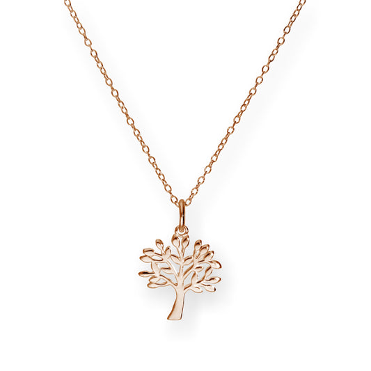 Collier en argent sterling plaqué or rose de 45 cm avec pendentif en forme de chêne