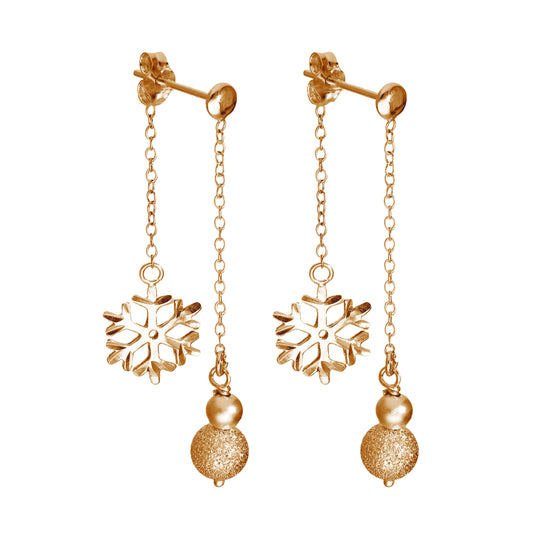 Boucles d'oreilles à tige en argent sterling plaqué or rose avec boules et flocons de neige