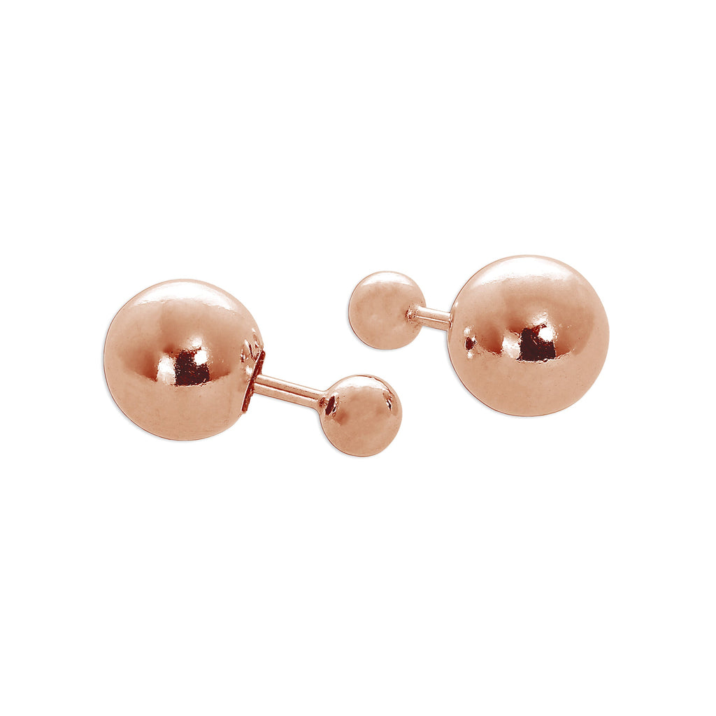 Boucles d'oreilles à double boule en argent sterling plaqué or rose
