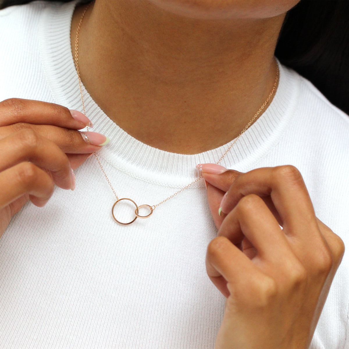 Collier Cercles Karma en argent sterling plaqué or rose 43 cm